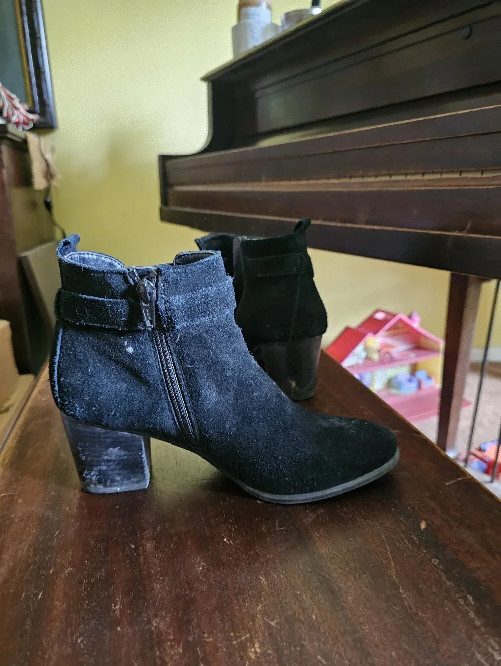 Bass Black Suede Ankle Boots With Buckle